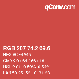 カラーコード: RGB 207 74.2 69.6 | qconv.com