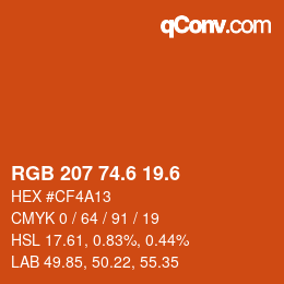カラーコード: RGB 207 74.6 19.6 | qconv.com