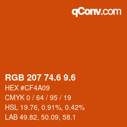 カラーコード: RGB 207 74.6 9.6 | qconv.com