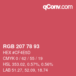 颜色代码: RGB 207 78 93 | qconv.com
