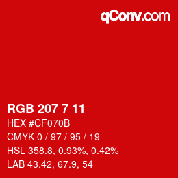 カラーコード: RGB 207 7 11 | qconv.com