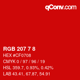 カラーコード: RGB 207 7 8 | qconv.com