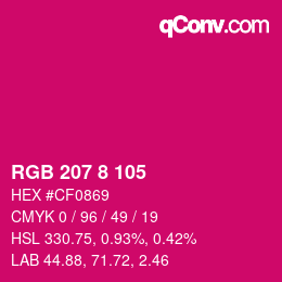 颜色代码: RGB 207 8 105 | qconv.com