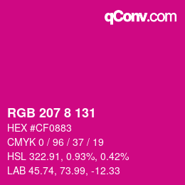 カラーコード: RGB 207 8 131 | qconv.com