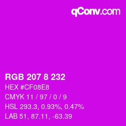 颜色代码: RGB 207 8 232 | qconv.com