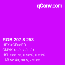 颜色代码: RGB 207 8 253 | qconv.com