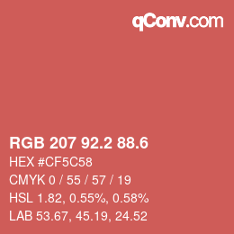 カラーコード: RGB 207 92.2 88.6 | qconv.com