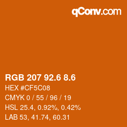 カラーコード: RGB 207 92.6 8.6 | qconv.com