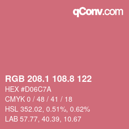 カラーコード: RGB 208.1 108.8 122 | qconv.com