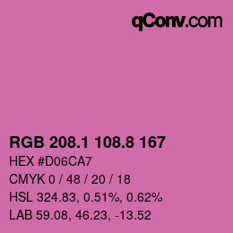 カラーコード: RGB 208.1 108.8 167 | qconv.com