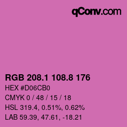 カラーコード: RGB 208.1 108.8 176 | qconv.com