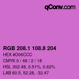 カラーコード: RGB 208.1 108.8 204 | qconv.com
