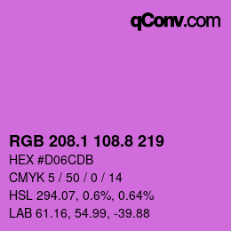カラーコード: RGB 208.1 108.8 219 | qconv.com