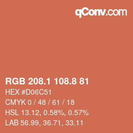 Color code: RGB 208.1 108.8 81 | qconv.com