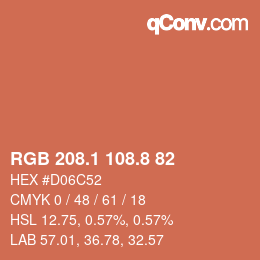カラーコード: RGB 208.1 108.8 82 | qconv.com