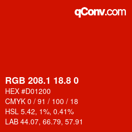 Color code: RGB 208.1 18.8 0 | qconv.com