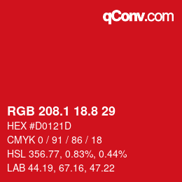 カラーコード: RGB 208.1 18.8 29 | qconv.com