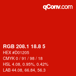 カラーコード: RGB 208.1 18.8 5 | qconv.com