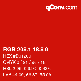 カラーコード: RGB 208.1 18.8 9 | qconv.com