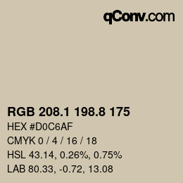 カラーコード: RGB 208.1 198.8 175 | qconv.com