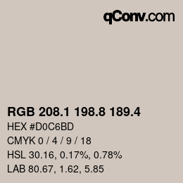 カラーコード: RGB 208.1 198.8 189.4 | qconv.com