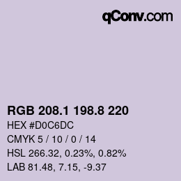 カラーコード: RGB 208.1 198.8 220 | qconv.com