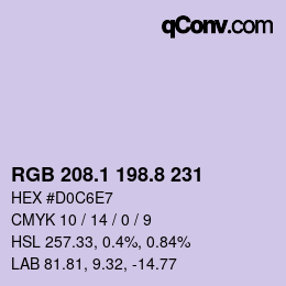 Color code: RGB 208.1 198.8 231 | qconv.com
