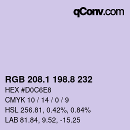 カラーコード: RGB 208.1 198.8 232 | qconv.com