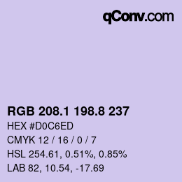 カラーコード: RGB 208.1 198.8 237 | qconv.com