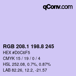 カラーコード: RGB 208.1 198.8 245 | qconv.com