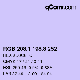 カラーコード: RGB 208.1 198.8 252 | qconv.com