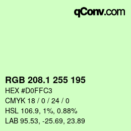 カラーコード: RGB 208.1 255 195 | qconv.com