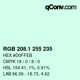 Color code: RGB 208.1 255 235 | qconv.com