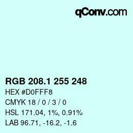 Color code: RGB 208.1 255 248 | qconv.com