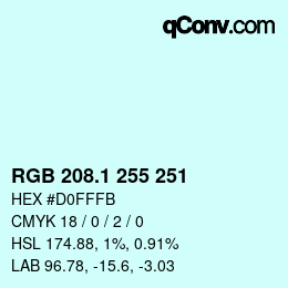 カラーコード: RGB 208.1 255 251 | qconv.com