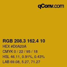 カラーコード: RGB 208.3 162.4 10 | qconv.com