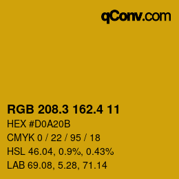 カラーコード: RGB 208.3 162.4 11 | qconv.com