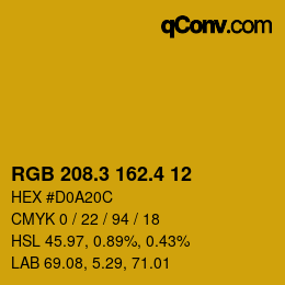 カラーコード: RGB 208.3 162.4 12 | qconv.com