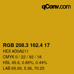 カラーコード: RGB 208.3 162.4 17 | qconv.com