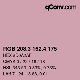 カラーコード: RGB 208.3 162.4 175 | qconv.com