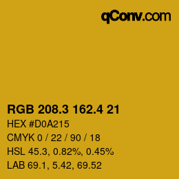 カラーコード: RGB 208.3 162.4 21 | qconv.com