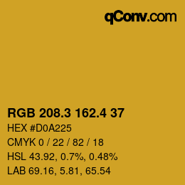 カラーコード: RGB 208.3 162.4 37 | qconv.com