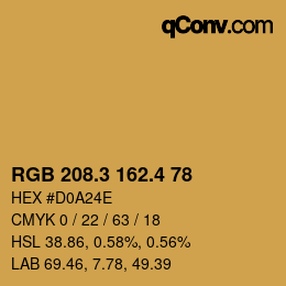 カラーコード: RGB 208.3 162.4 78 | qconv.com