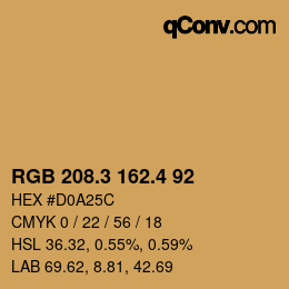 カラーコード: RGB 208.3 162.4 92 | qconv.com
