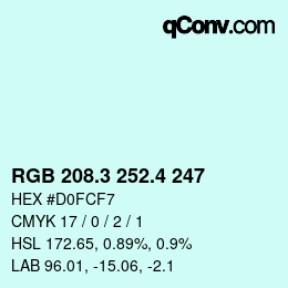 カラーコード: RGB 208.3 252.4 247 | qconv.com