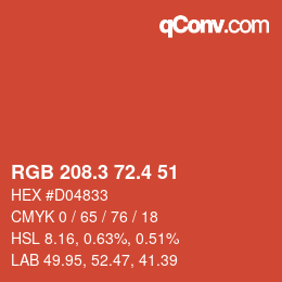 カラーコード: RGB 208.3 72.4 51 | qconv.com