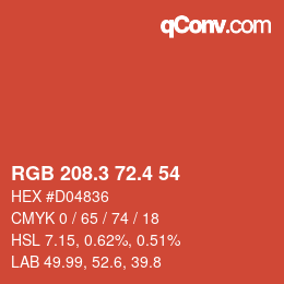 カラーコード: RGB 208.3 72.4 54 | qconv.com