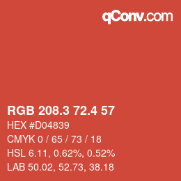 カラーコード: RGB 208.3 72.4 57 | qconv.com
