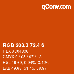 カラーコード: RGB 208.3 72.4 6 | qconv.com