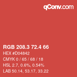 カラーコード: RGB 208.3 72.4 66 | qconv.com